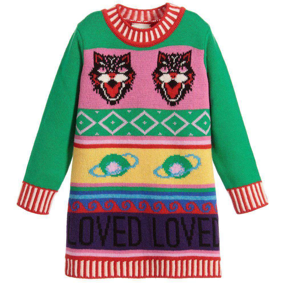 GUCCI GIRLS PATTERNED SWEATER DRESS 5 YEARS