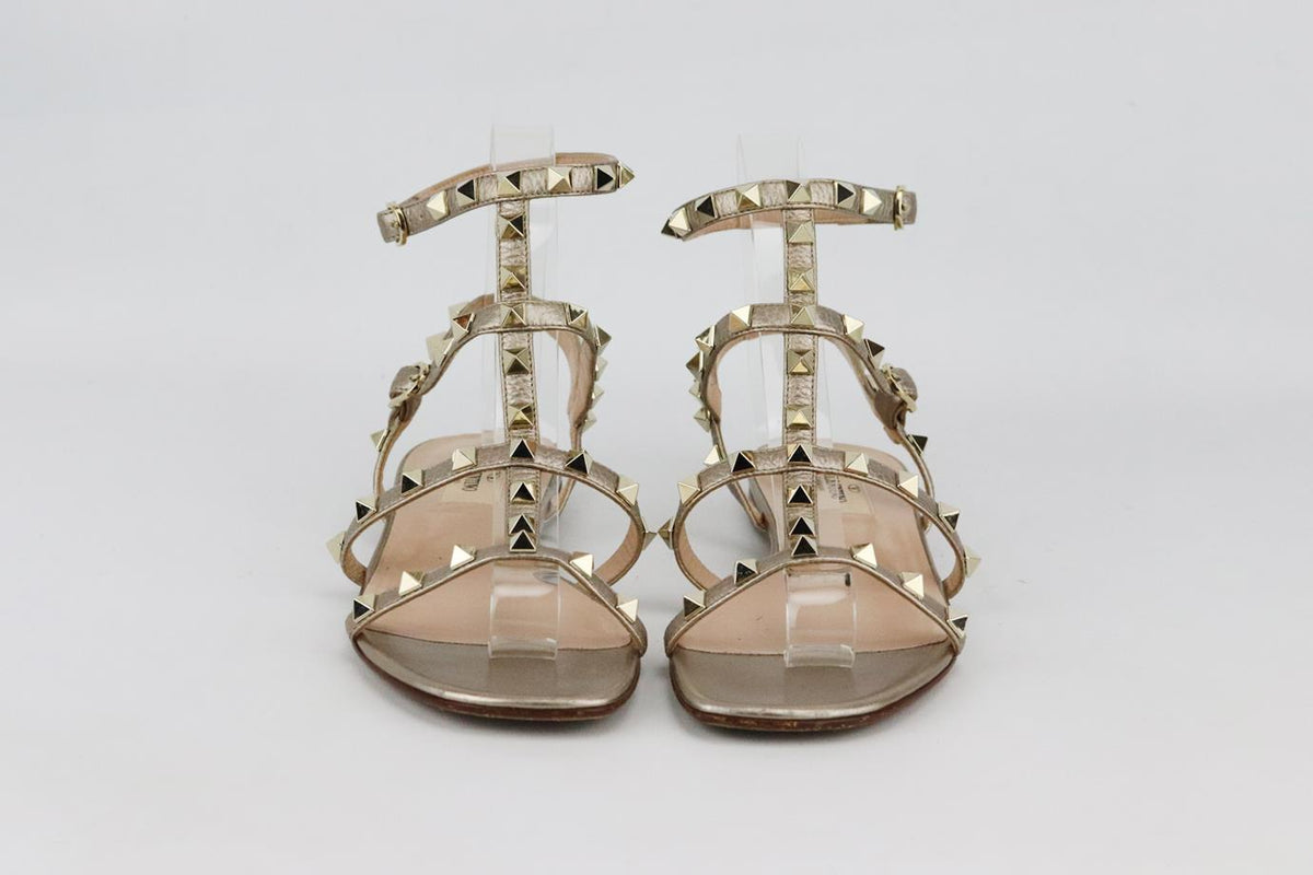 VALENTINO GARAVANI ROCKSTUD METALLIC LEATHER SANDALS EU 37.5 UK 4.5 US 7.5
