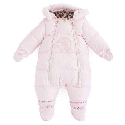 ROBERTO CAVALLI BABY GIRLS PINK DOWN PADDED SNOWSUIT WITH FUR TRIM 12 MONTHS