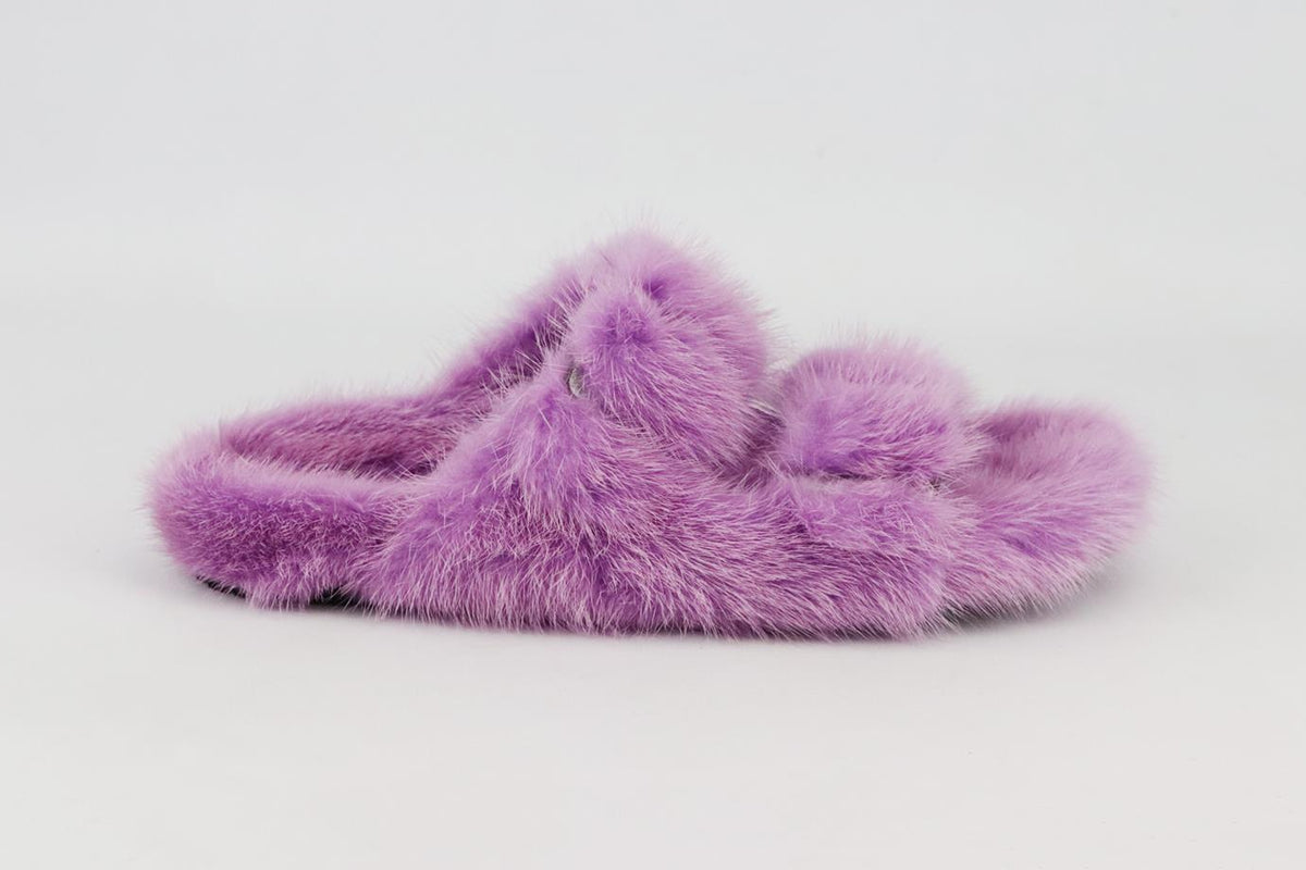 CONFETTI MINK FUR AND LEATHER SLIDES EU 38 UK 5 US 8