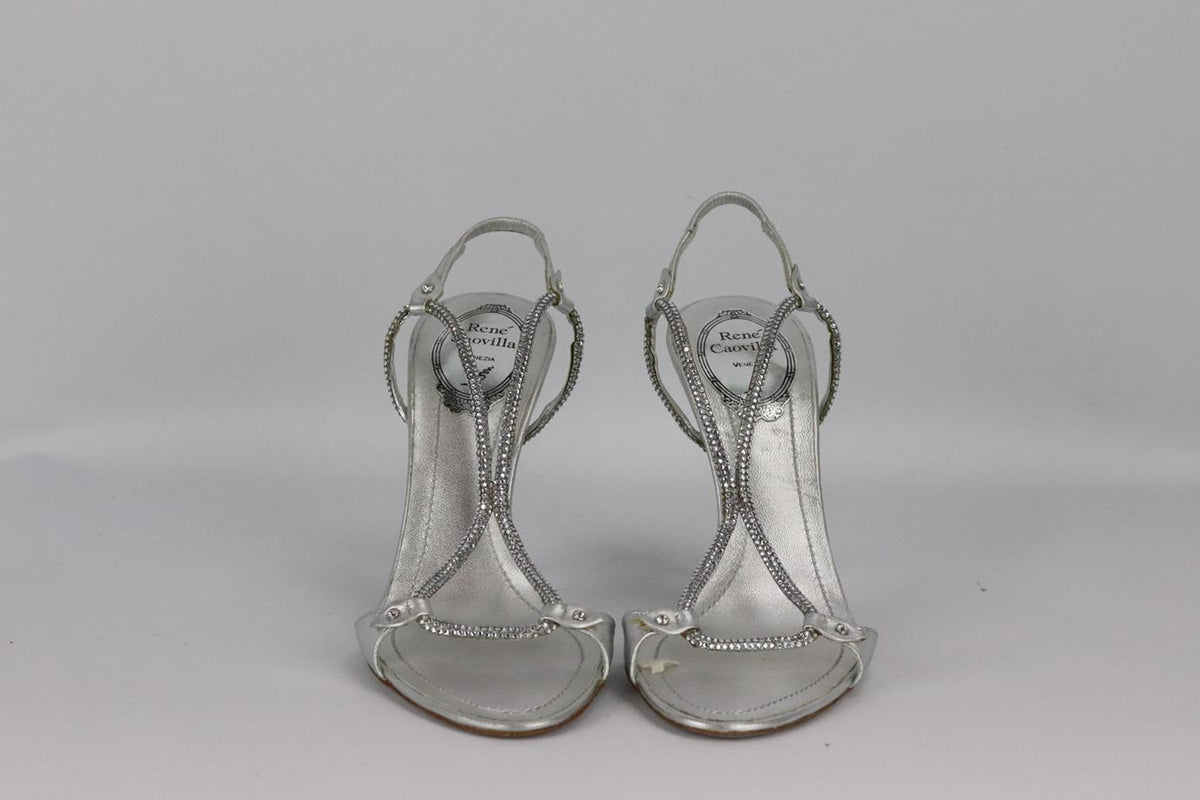 RENÉ CAOVILLA CRYSTAL EMBELLISHED LEATHER SANDALS EU 37.5 UK 4.5 US 7.5