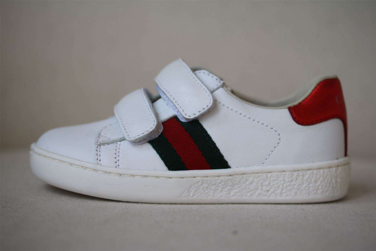 GUCCI BABY WHITE WEB LEATHER TRAINERS EU 22 UK 5