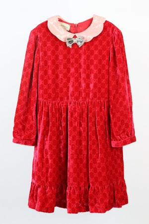 GUCCI KIDS GIRLS GG VELVET DRESS 8 YEARS