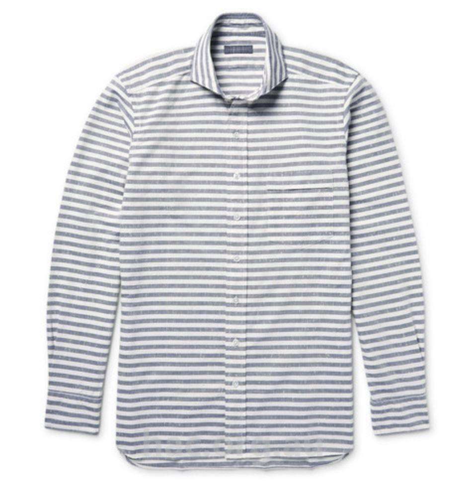 THOM SWEENEY SLIM-FIT STRIPED CUTAWAY-COLLAR COTTON SHIRT LARGE