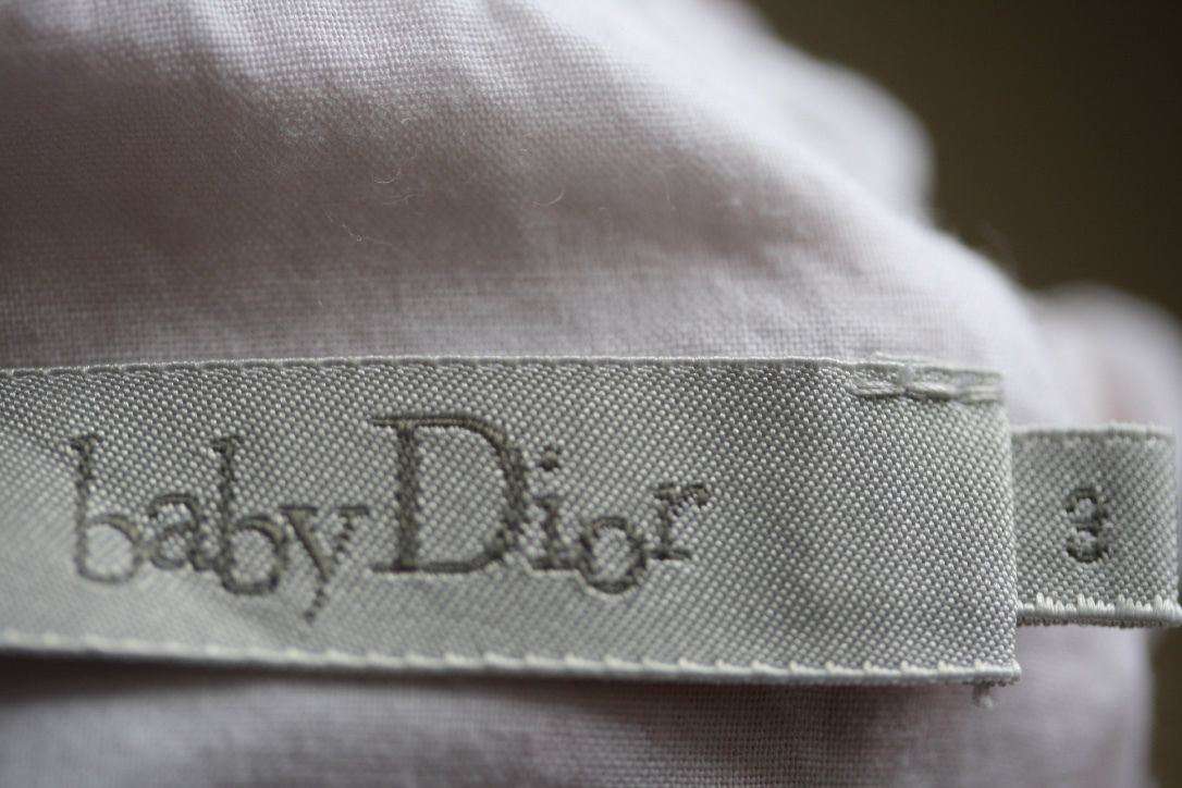 BABY DIOR PINK FLOWER WHITE COTTON DRESS 3 MONTHS