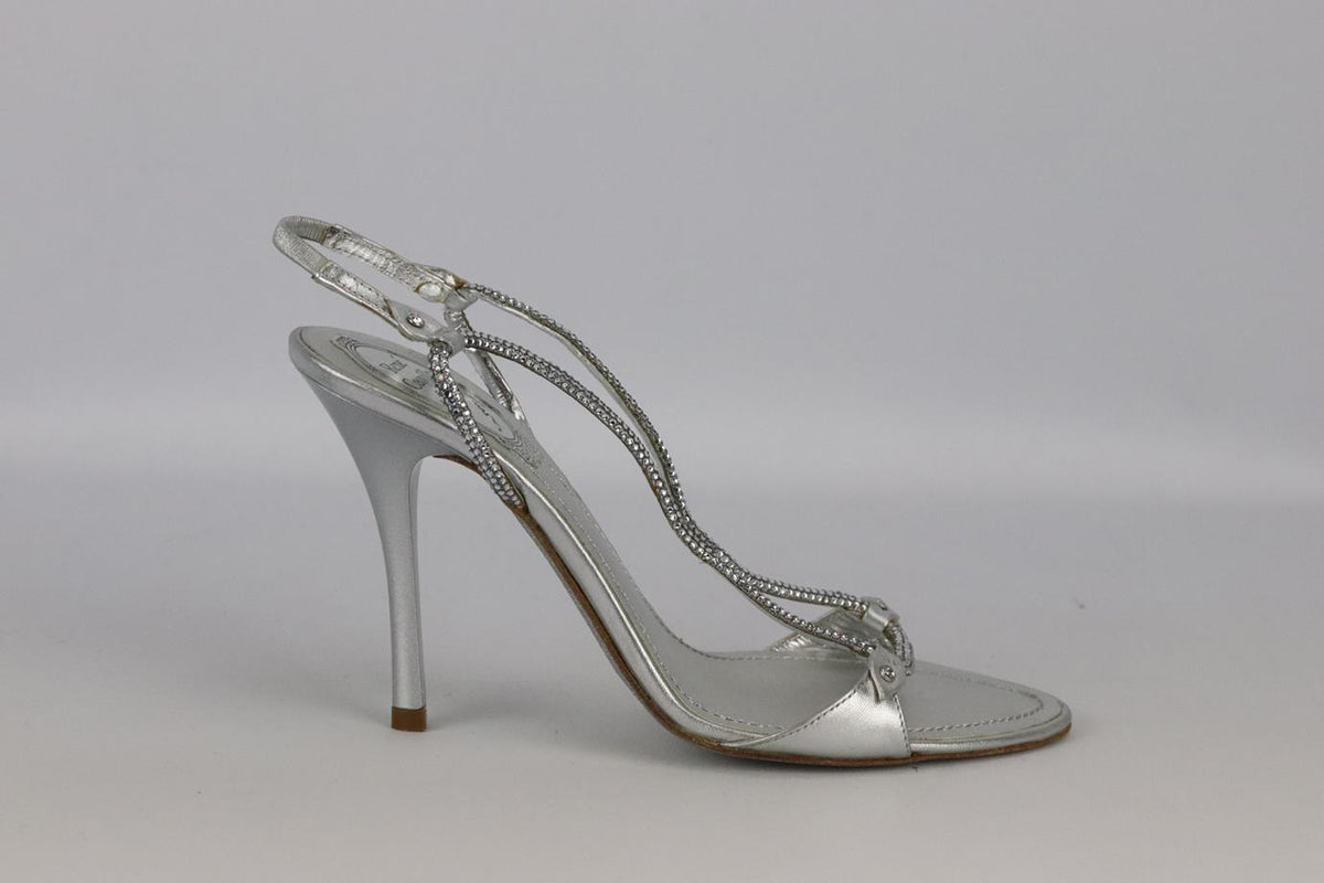 RENÉ CAOVILLA CRYSTAL EMBELLISHED LEATHER SANDALS EU 37.5 UK 4.5 US 7.5