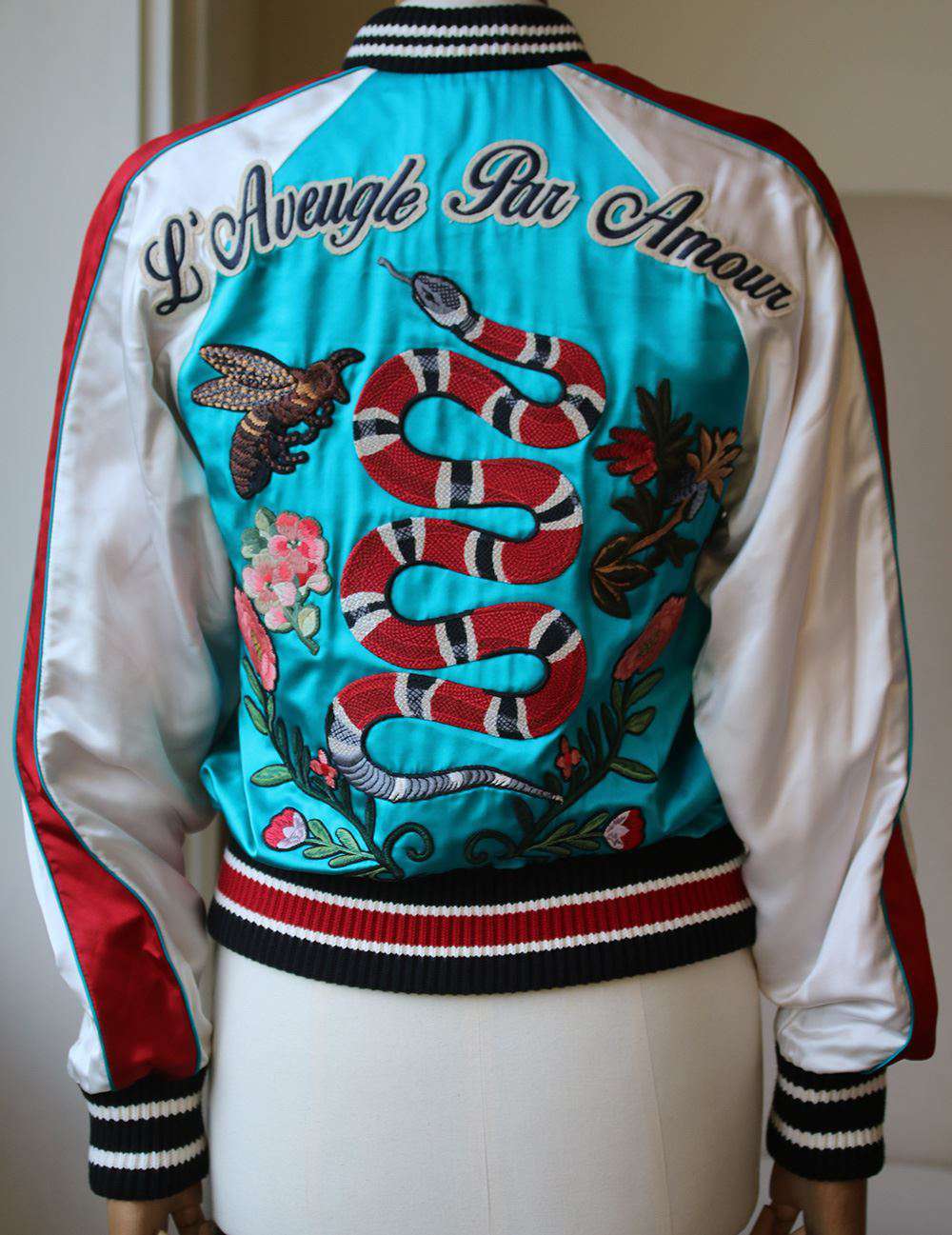 GUCCI DIY APPLIQUÉD SILK SATIN BOMBER JACKET IT 38 UK 6