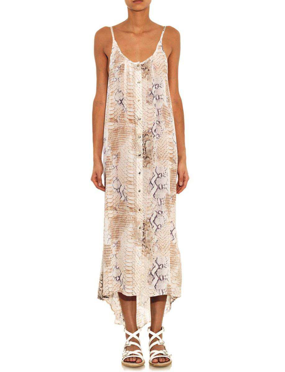 MELISSA ODABASH AVA LIZARD-PRINT BACKLESS SILK DRESS ONE SIZE