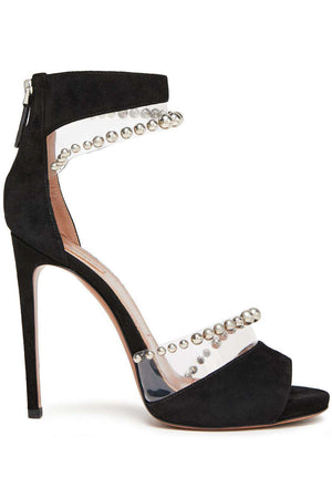AZZEDINE ALAÏA BEAD EMBELLISHED PVC AND SUEDE SANDALS EU 38 UK 5 US 8