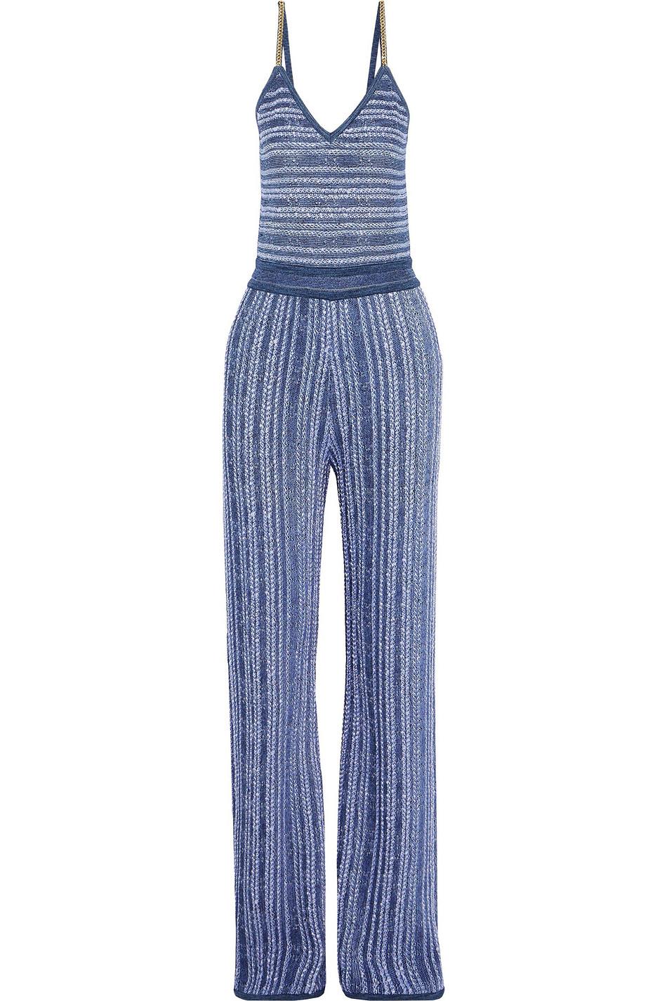 BALMAIN CHAIN TRIMMED STRETCH KNIT JUMPSUIT FR 40 UK 12
