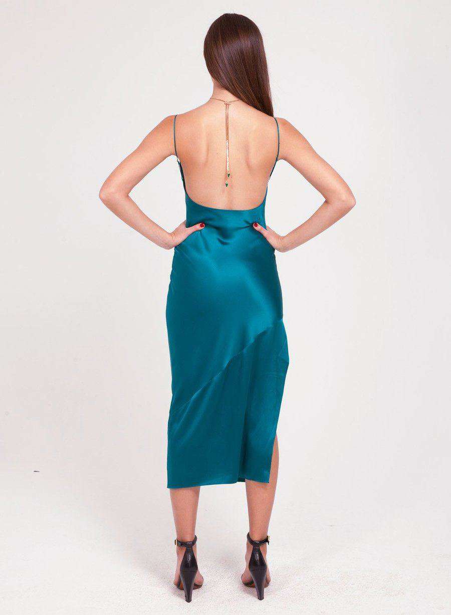 FLEUR DU MAL JADE GREEN BIAS SLIP GOWN DRESS SMALL