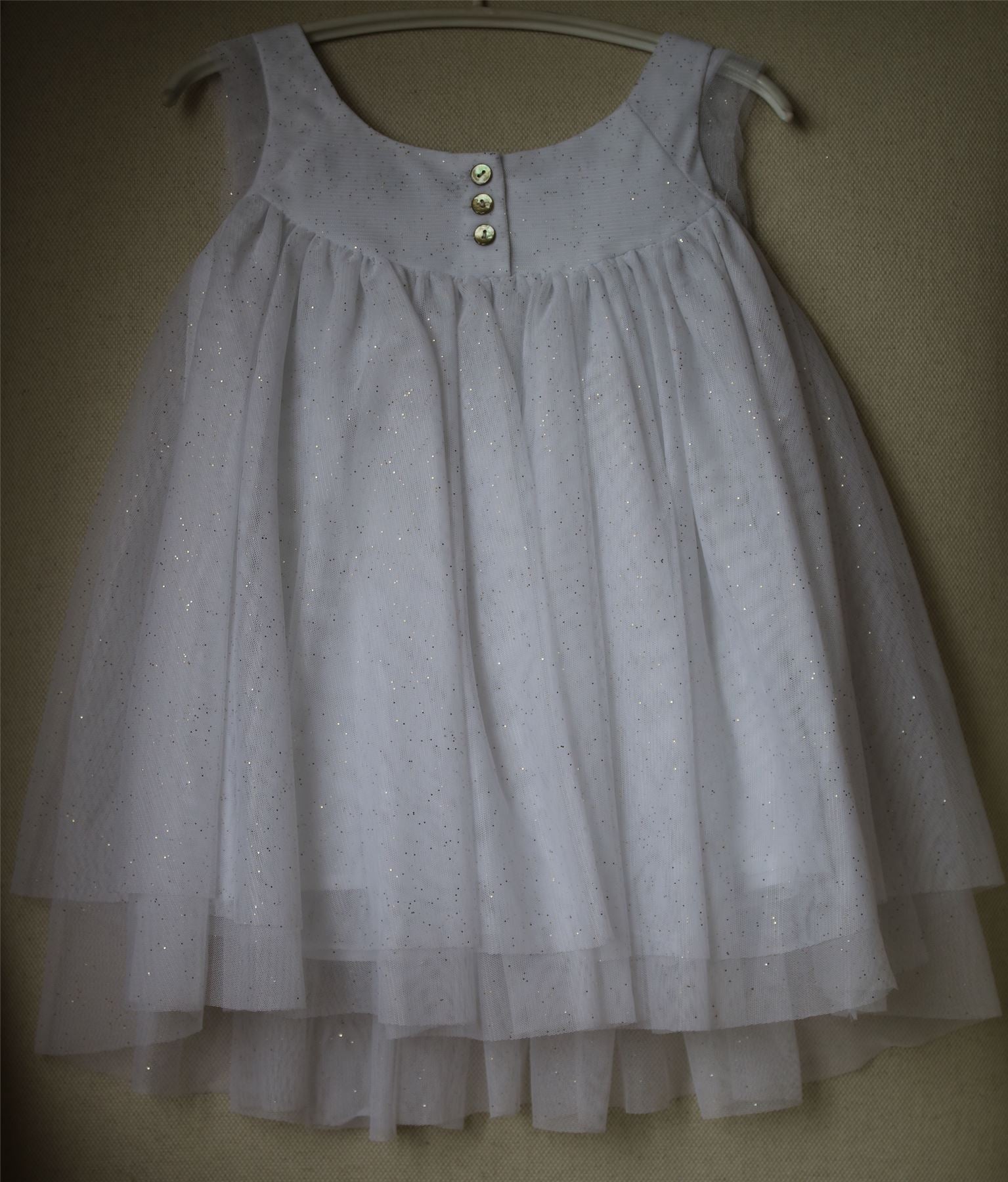 LILI GAUFRETTE GIRLS WHITE TULLE DRESS WITH GOLD GLITTER 2 YEARS