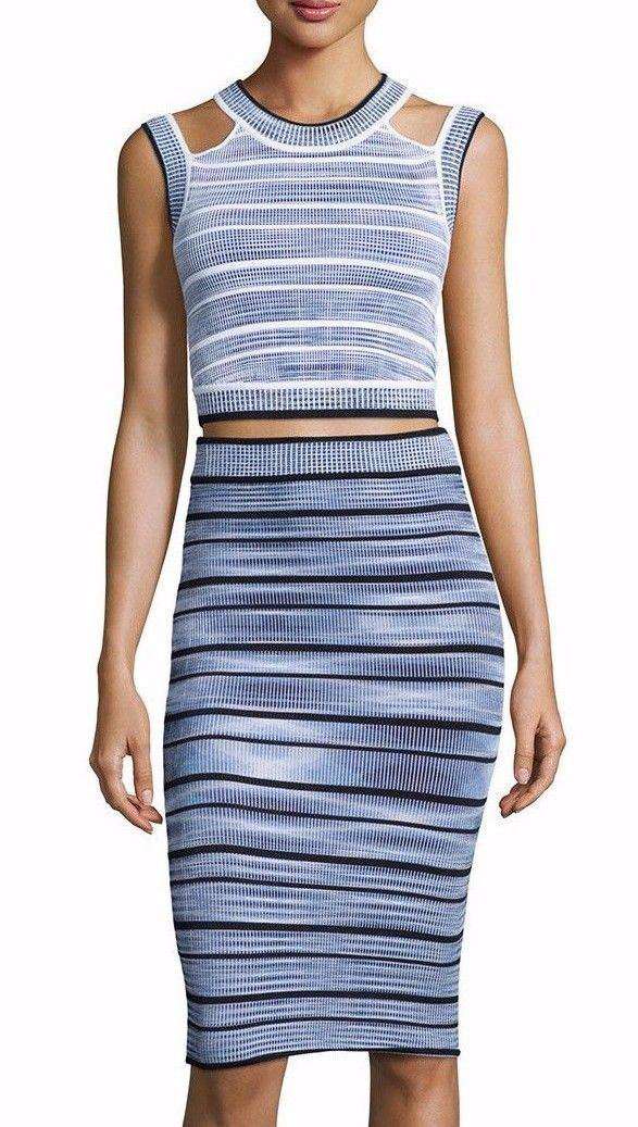 RONNY KOBO JAYME BLUE RIBBED SKIRT SMALL