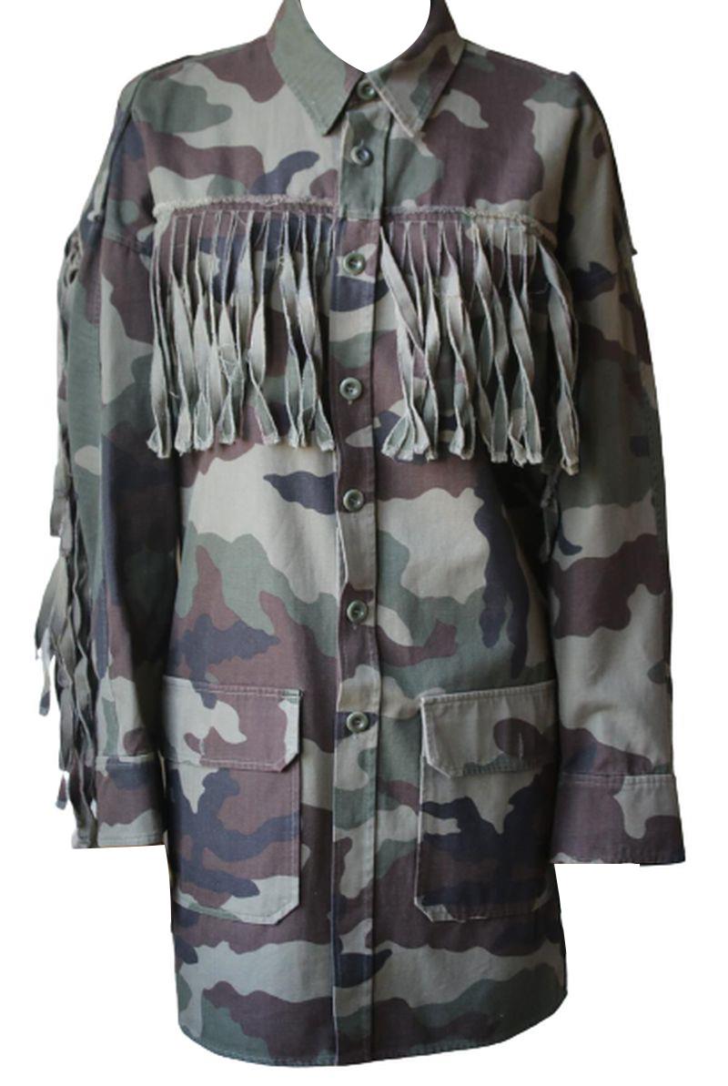 FAITH CONNEXION FRINGED CAMOUFLAGE SHIRT SMALL