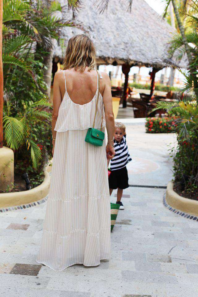 ANINE BING PRINTED STRIPE MAXI DRESS MEDIUM
