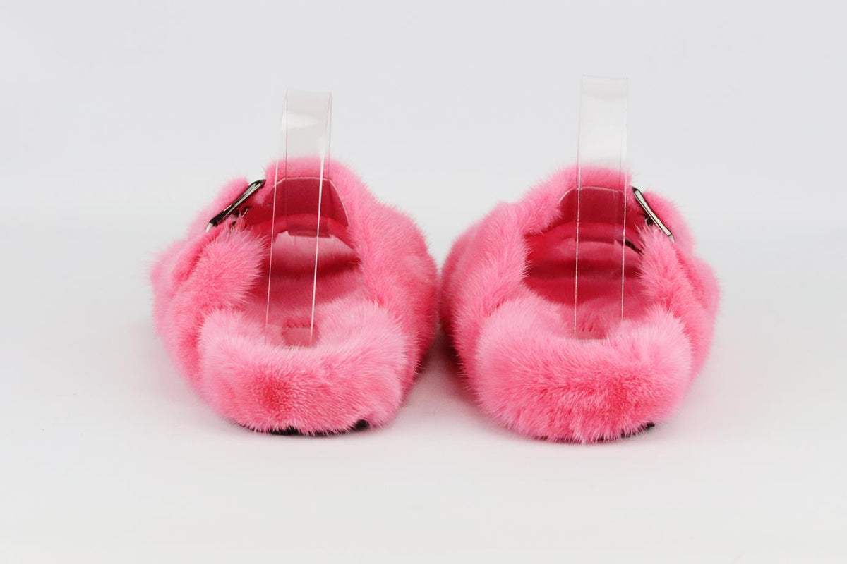 CONFETTI MINK FUR AND LEATHER SLIDES EU 38 UK 5 US 8