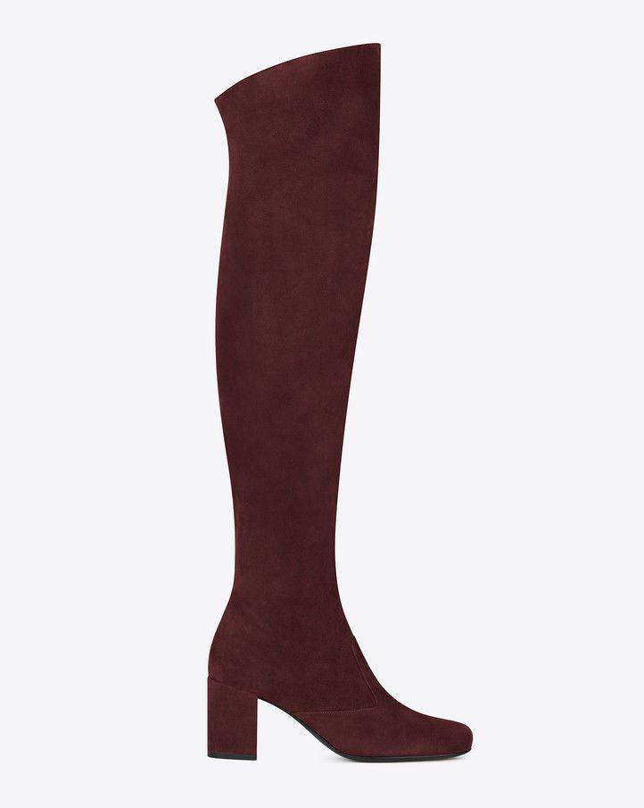SAINT LAURENT BB 70 OVER-THE-KNEE BURGUNDY SUEDE BOOTS EU 38 UK 5 US 8