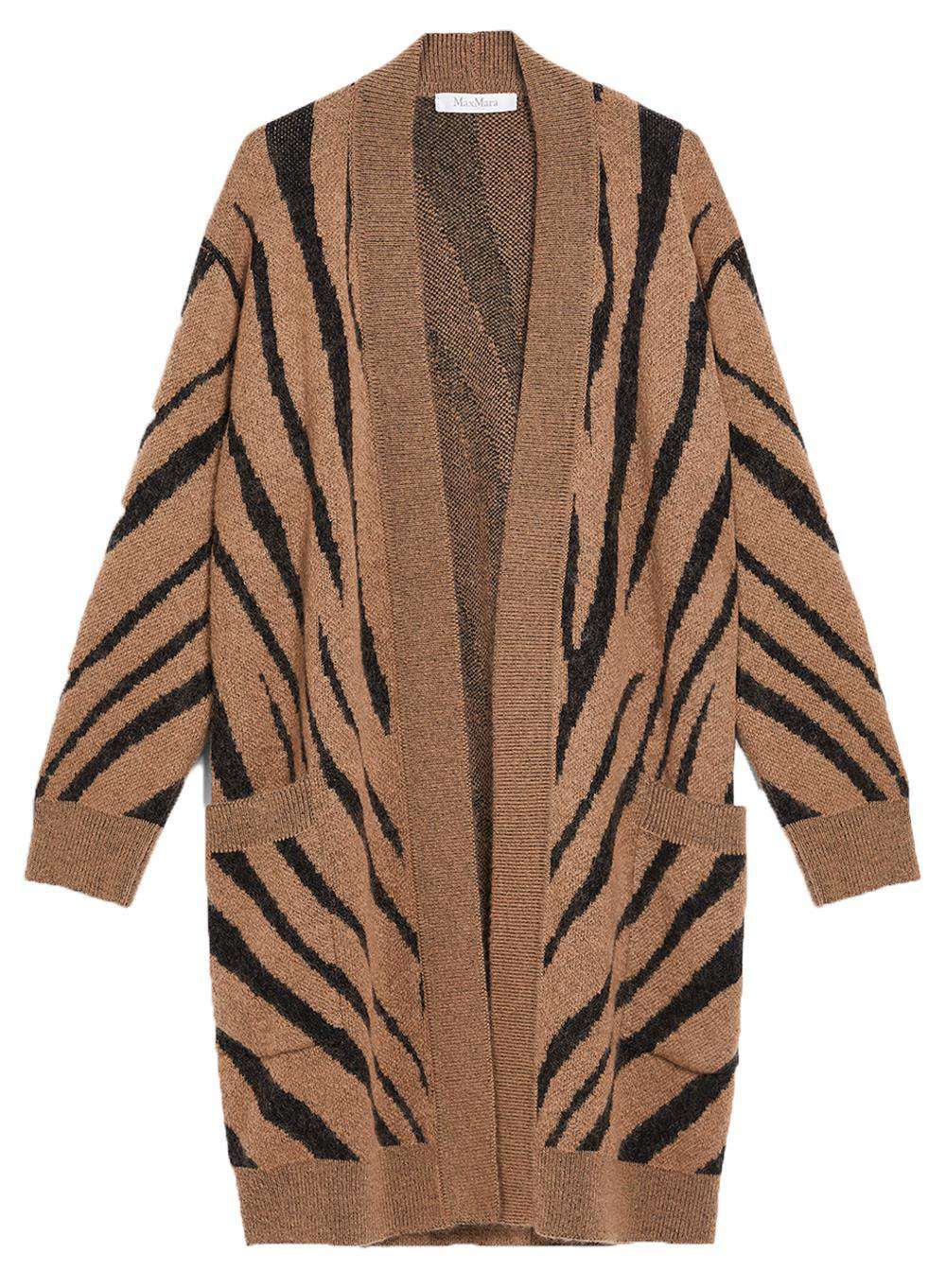 MAX MARA CARLO OVERSIZED ZEBRA INTARSIA KNITTED CARDIGAN MEDIUM