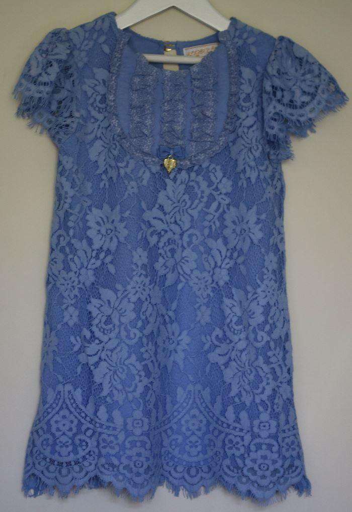 ANGEL'S FACE GIRLS BLUE COTTON LACE DRESS 4-5 YEARS