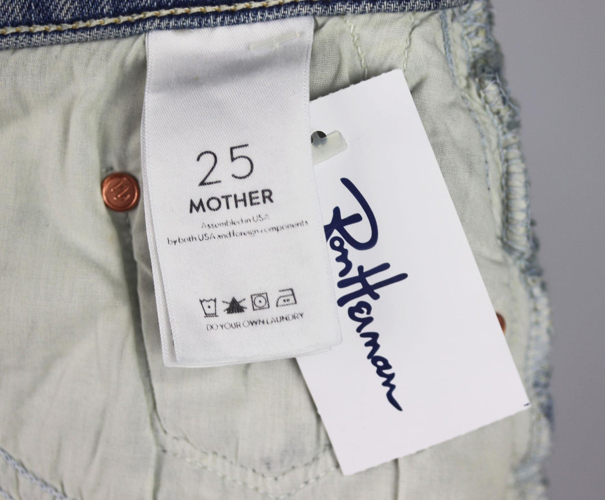 MOTHER EMBROIDERED DISTRESSED DENIM SHORTS W25 UK 6/8