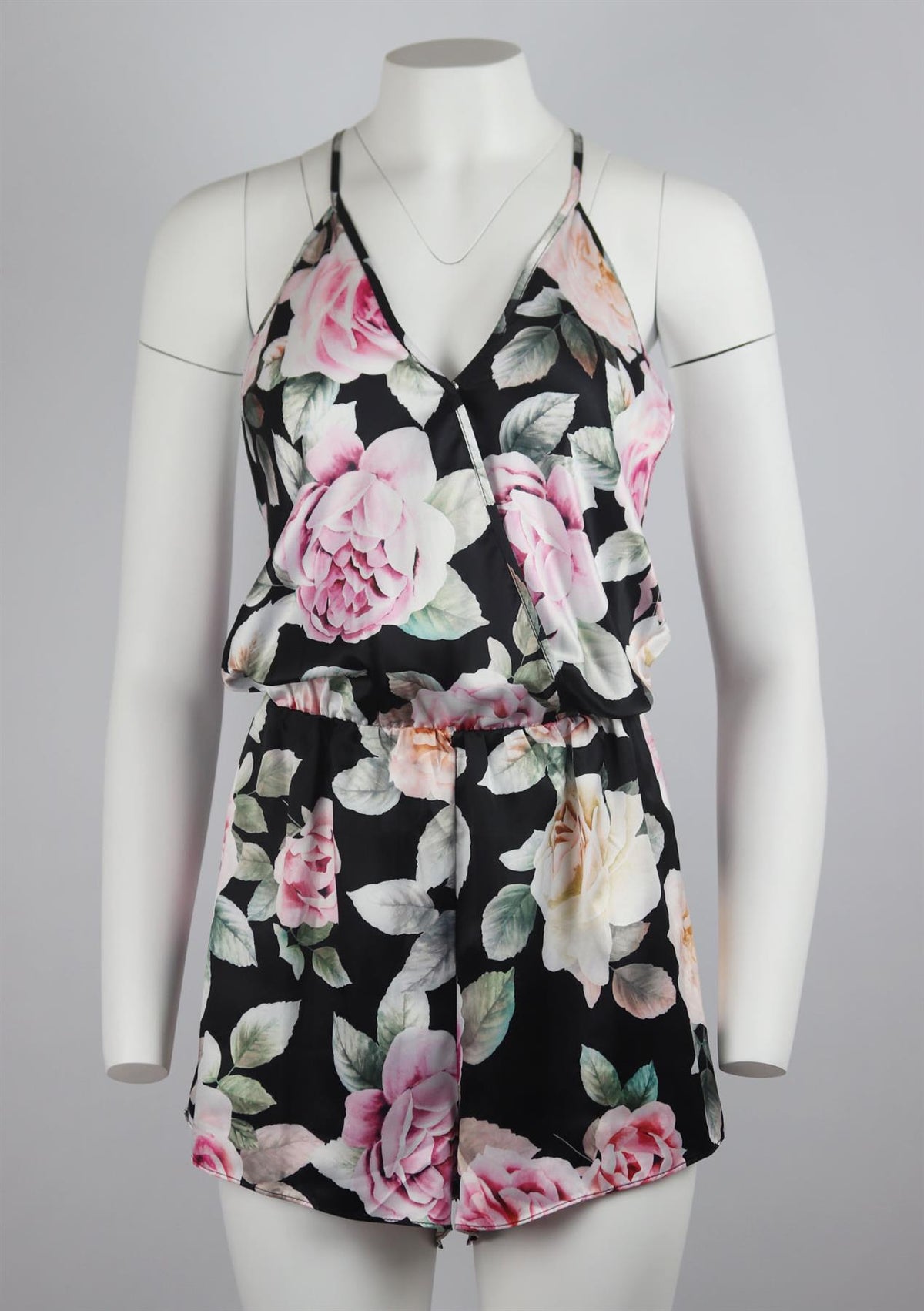 FLORA NIKROOZ FLORAL PRINT SATIN PLAYSUIT LARGE