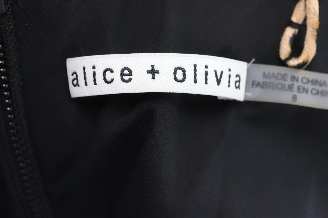 ALICE AND OLIVIA DRAPED LEOPARD PRINT SATIN MIDI DRESS US 8 UK 12