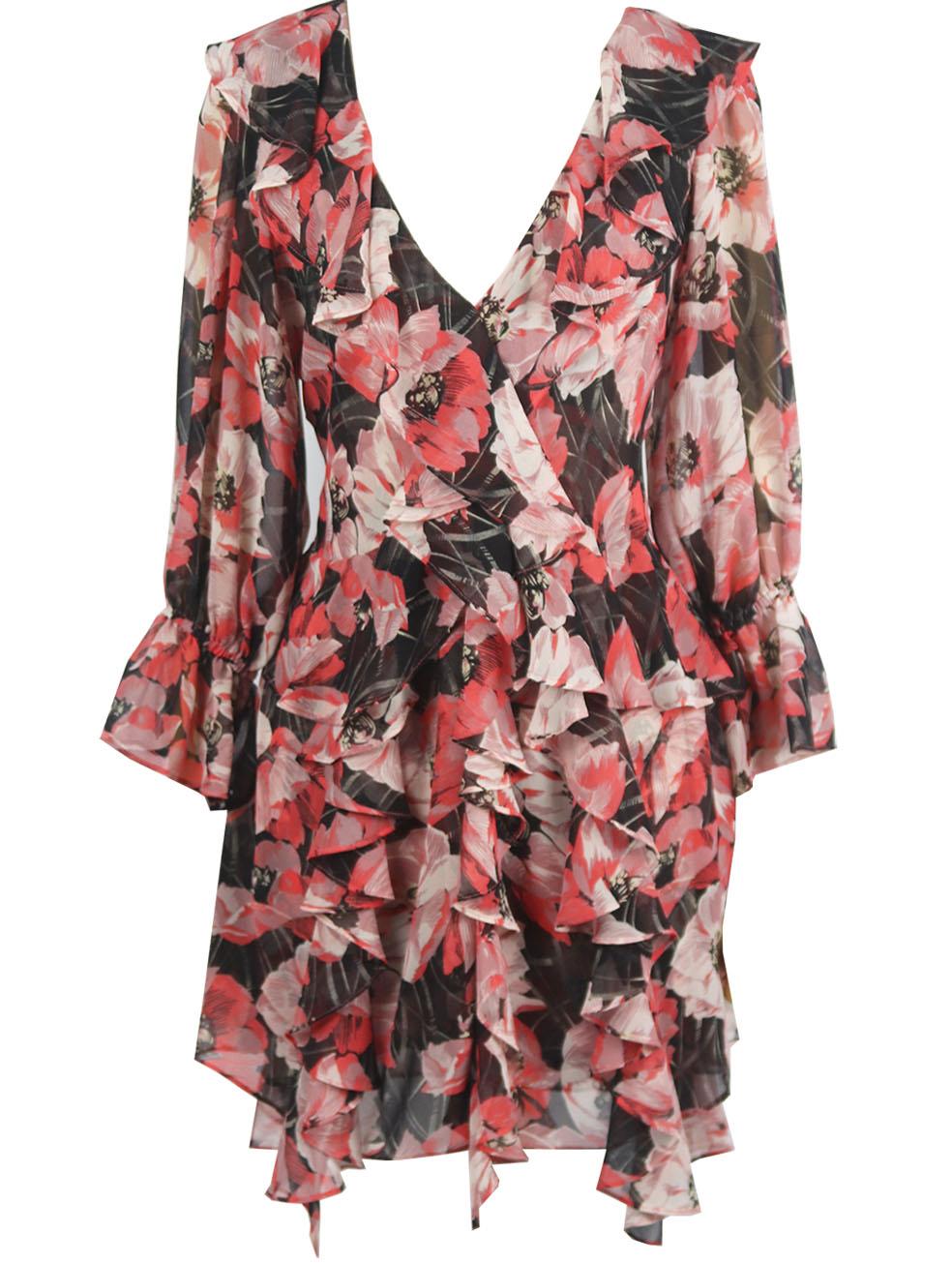 MISA LOS ANGELES ROSALINA RUFFLED FLORAL PRINT GEORGETTE MINI DRESS MEDIUM