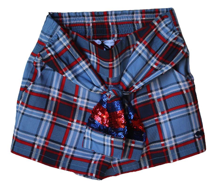 LITTLE MARC JACOBS GIRLS BLUE CHECK SHORTS WITH SEQUIN TIE UP 6 YEARS