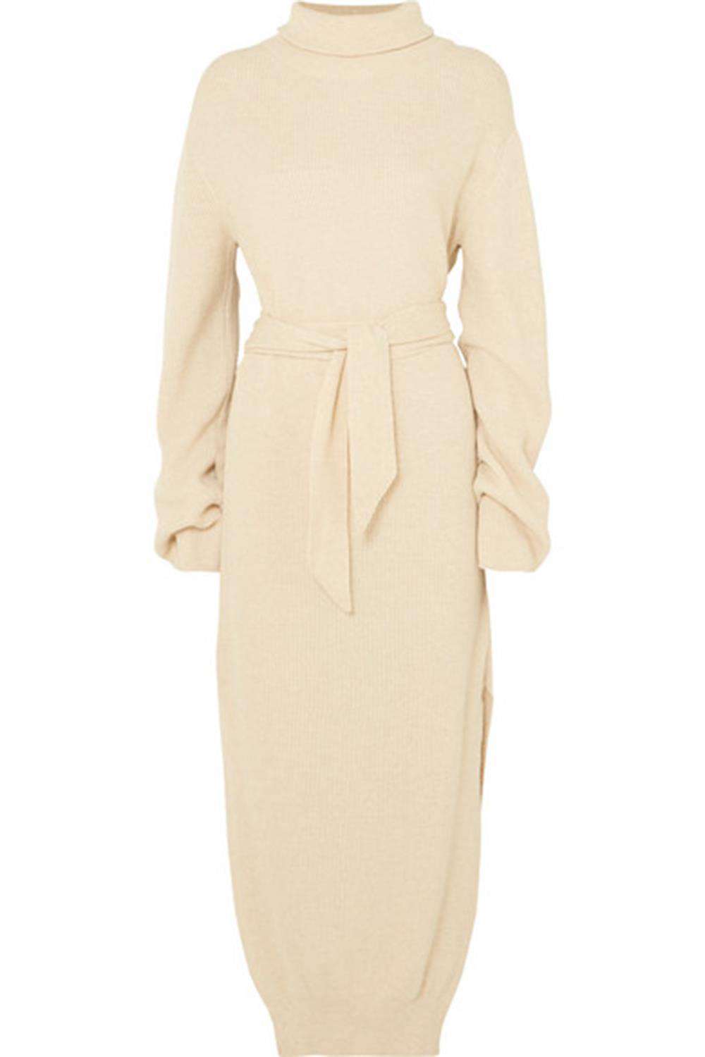 NANUSHKA CANAAN BELTED RIBBED KNIT DRESS SMALL