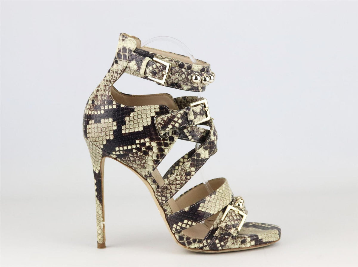 ELIE SAAB STUDDED SNAKE EFFECT LEATHER SANDALS EU 38 UK 5 US 8