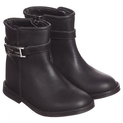 FENDI BABY BLACK LEATHER FF BOOTS SHOES EU 21 UK 4.5