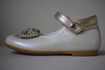 MISSOURI GIRLS IVORY & GOLD LEATHER BOW SHOES EU 24 UK 7