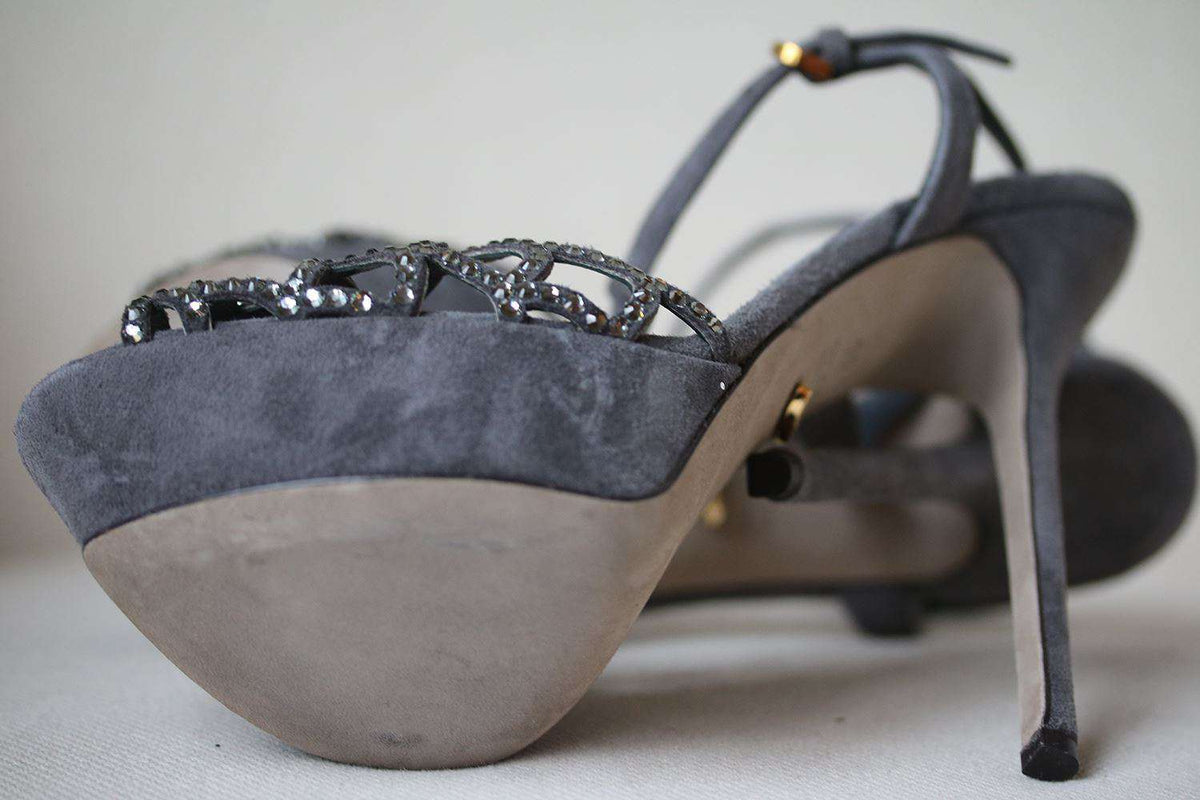 SERGIO ROSSI SCALLOPED CRYSTAL T-STRAP PLATFORM HEELS EU 38 UK 5 US 8
